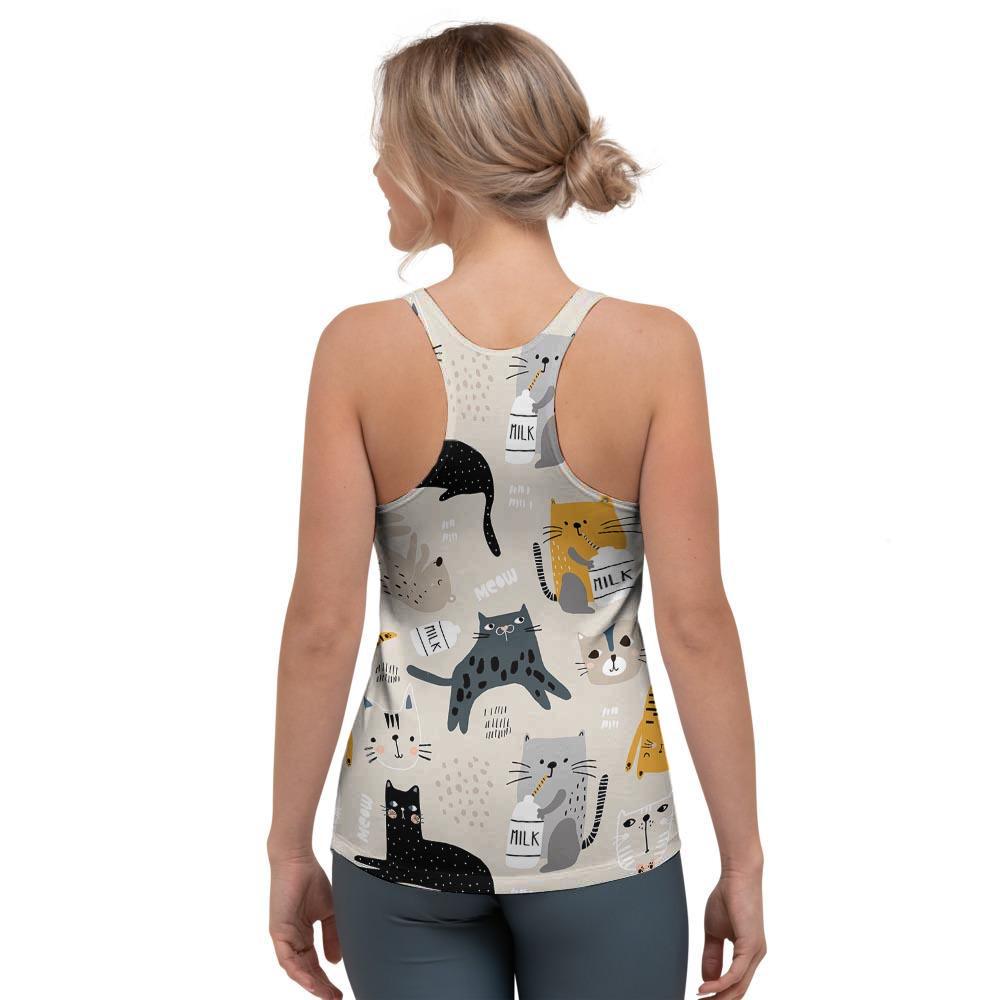 Meow Cat Print Women's Racerback Tank Top-grizzshop