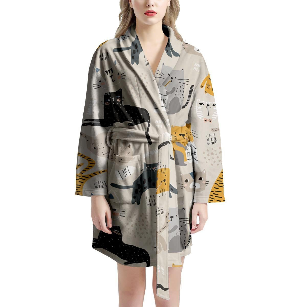 Meow Cat Print Women's Robe-grizzshop