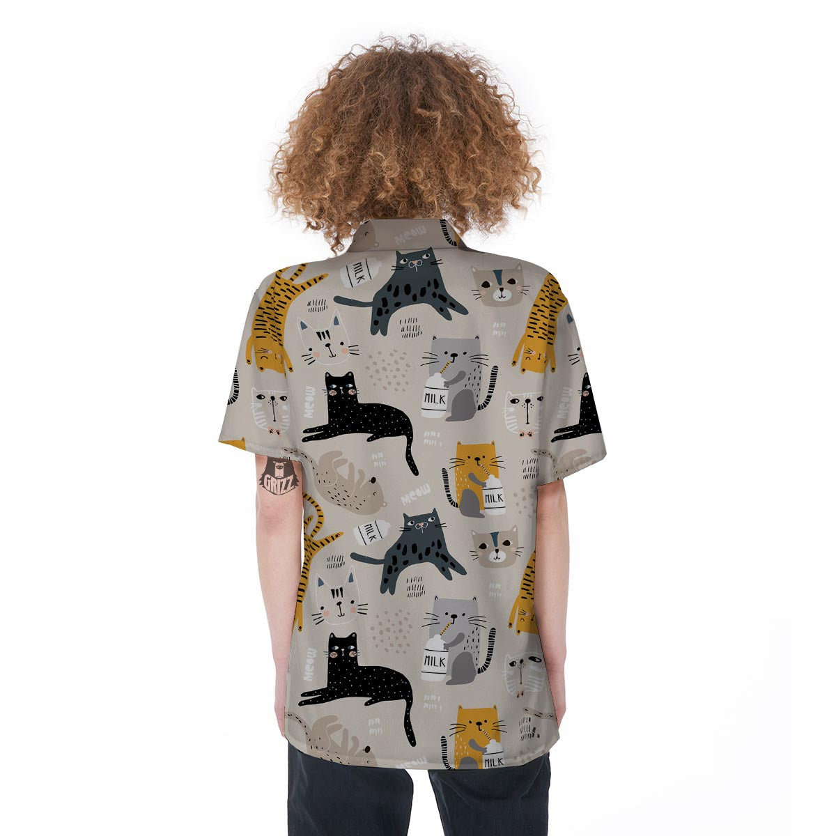 Meow Cat Print Women's Short Sleeve Shirts-grizzshop