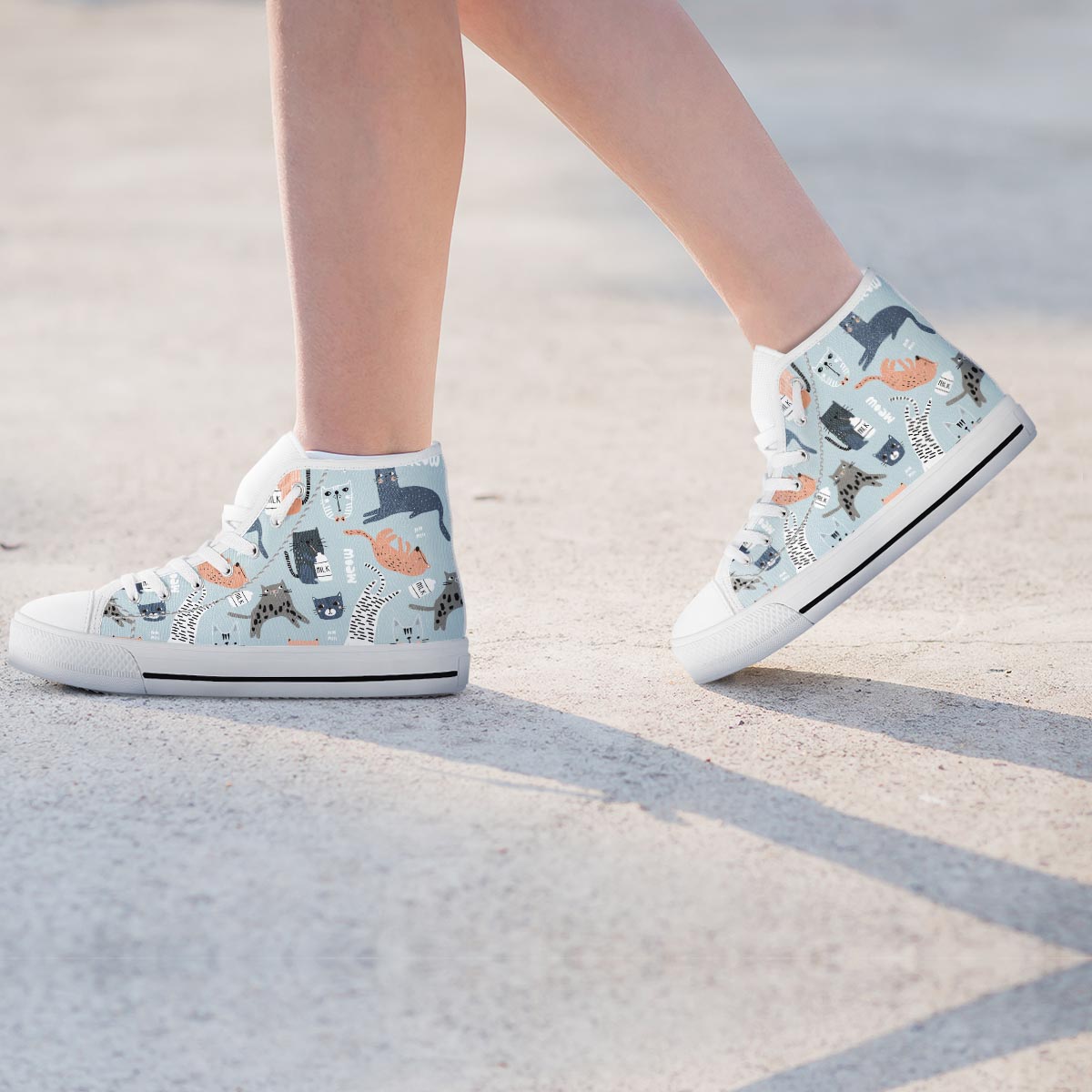 Meow Meow Cat Print Women's High Top Shoes-grizzshop