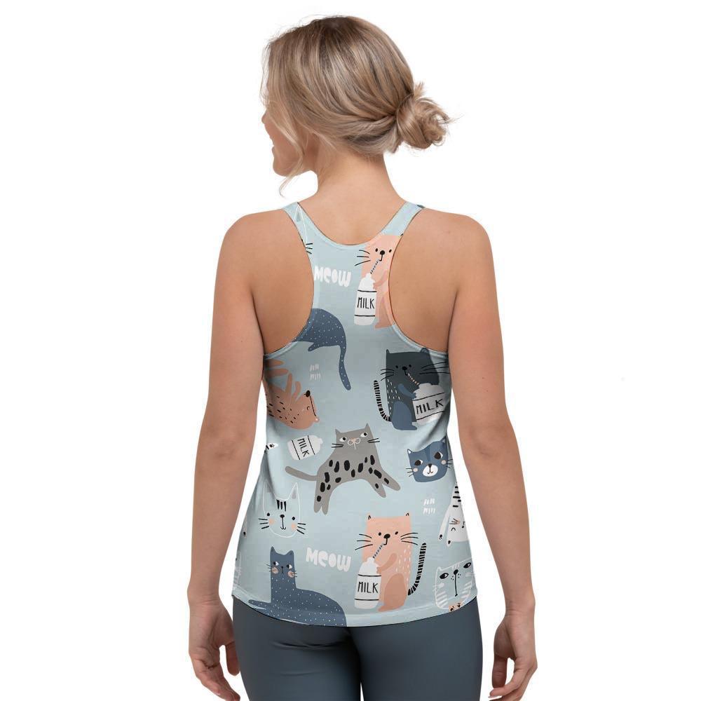 Meow Meow Cat Print Women's Racerback Tank Top-grizzshop