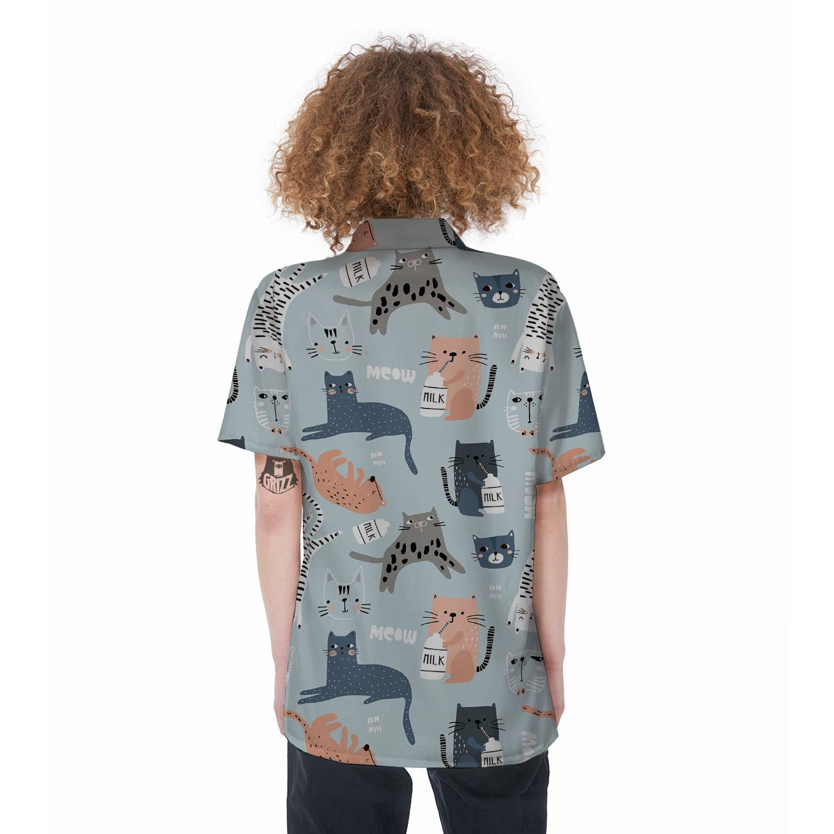 Meow Meow Cat Print Women's Short Sleeve Shirts-grizzshop