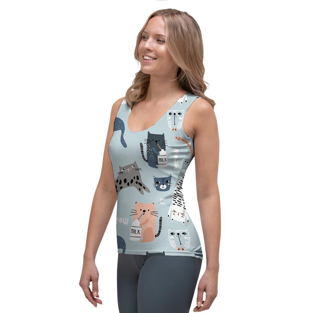 Meow Meow Cat Print Women's Tank Top-grizzshop