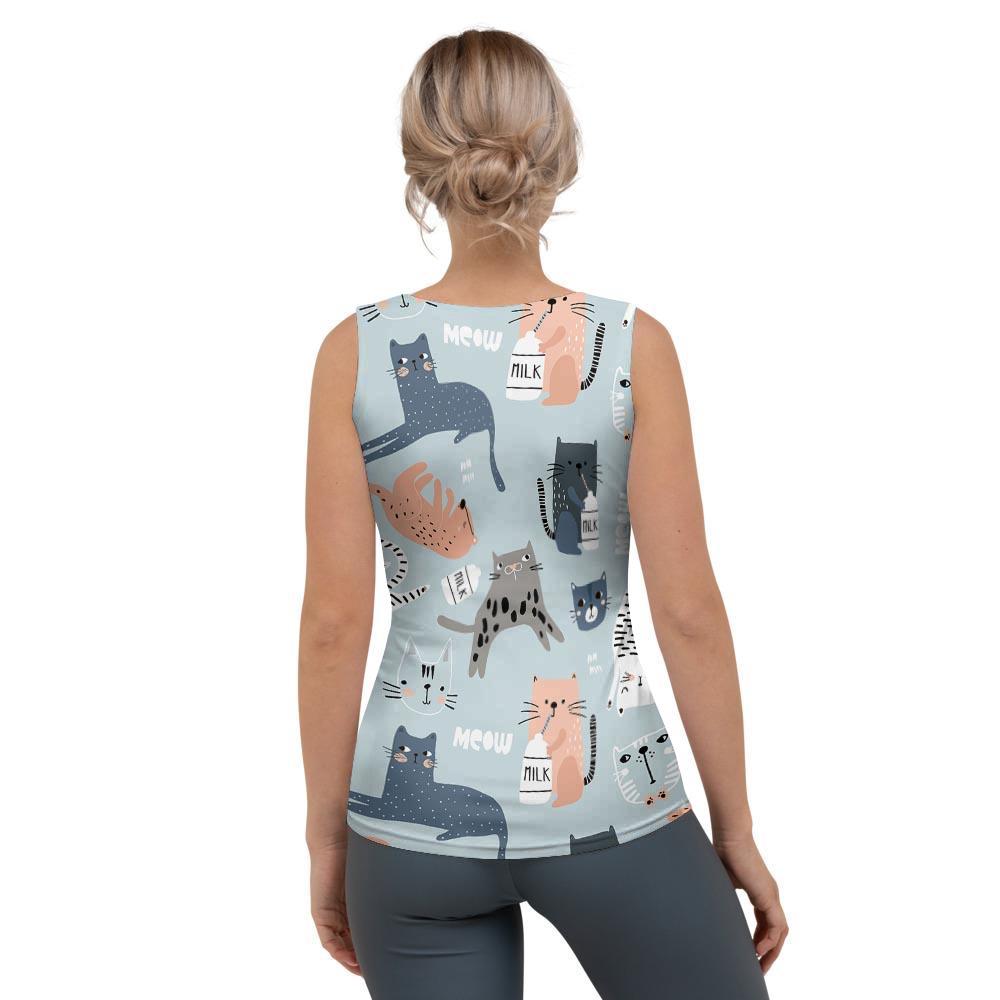 Meow Meow Cat Print Women's Tank Top-grizzshop