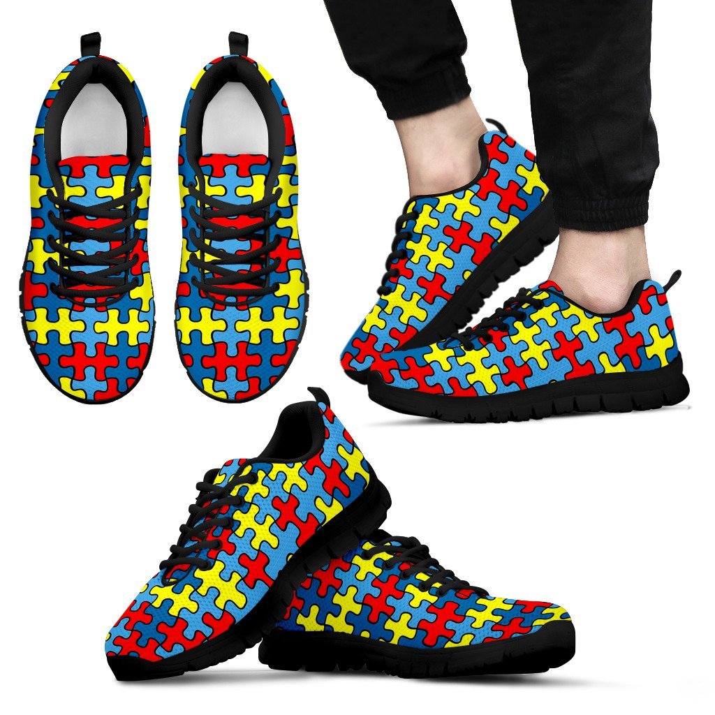 Merchandise Autism Awareness Pattern Print Black Sneaker Shoes For Men Women-grizzshop