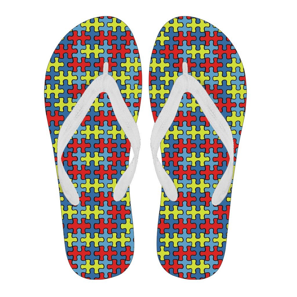 Merchandise Autism Awareness Pattern Print Men & Women Flip Flops-grizzshop