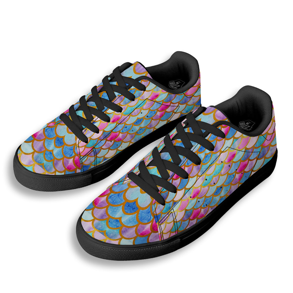 Mermaid Colorful Print Pattern Black Low Top Sneakers-grizzshop