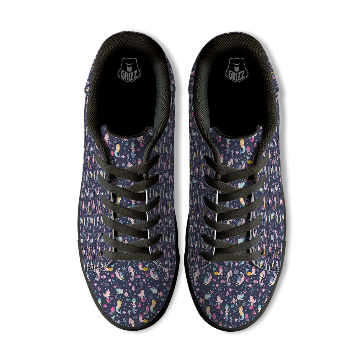 Mermaid Cute Print Pattern Black Low Top Sneakers-grizzshop