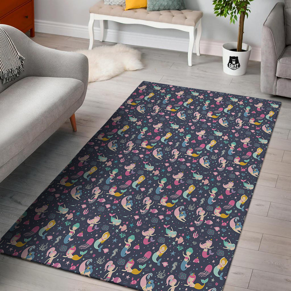 Mermaid Cute Print Pattern Floor Mat-grizzshop