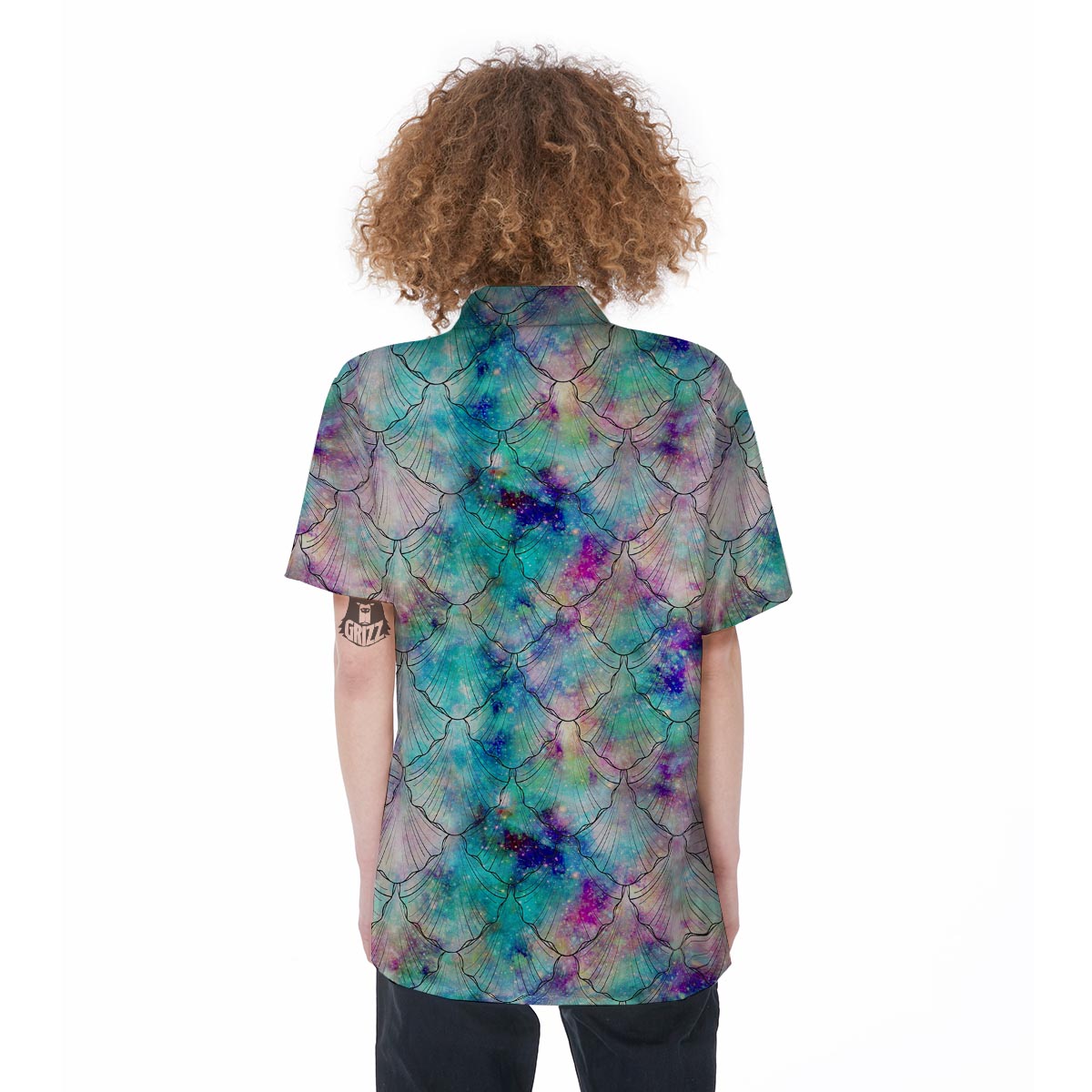 Mermaid Galaxy Print Women's Short Sleeve Shirts-grizzshop