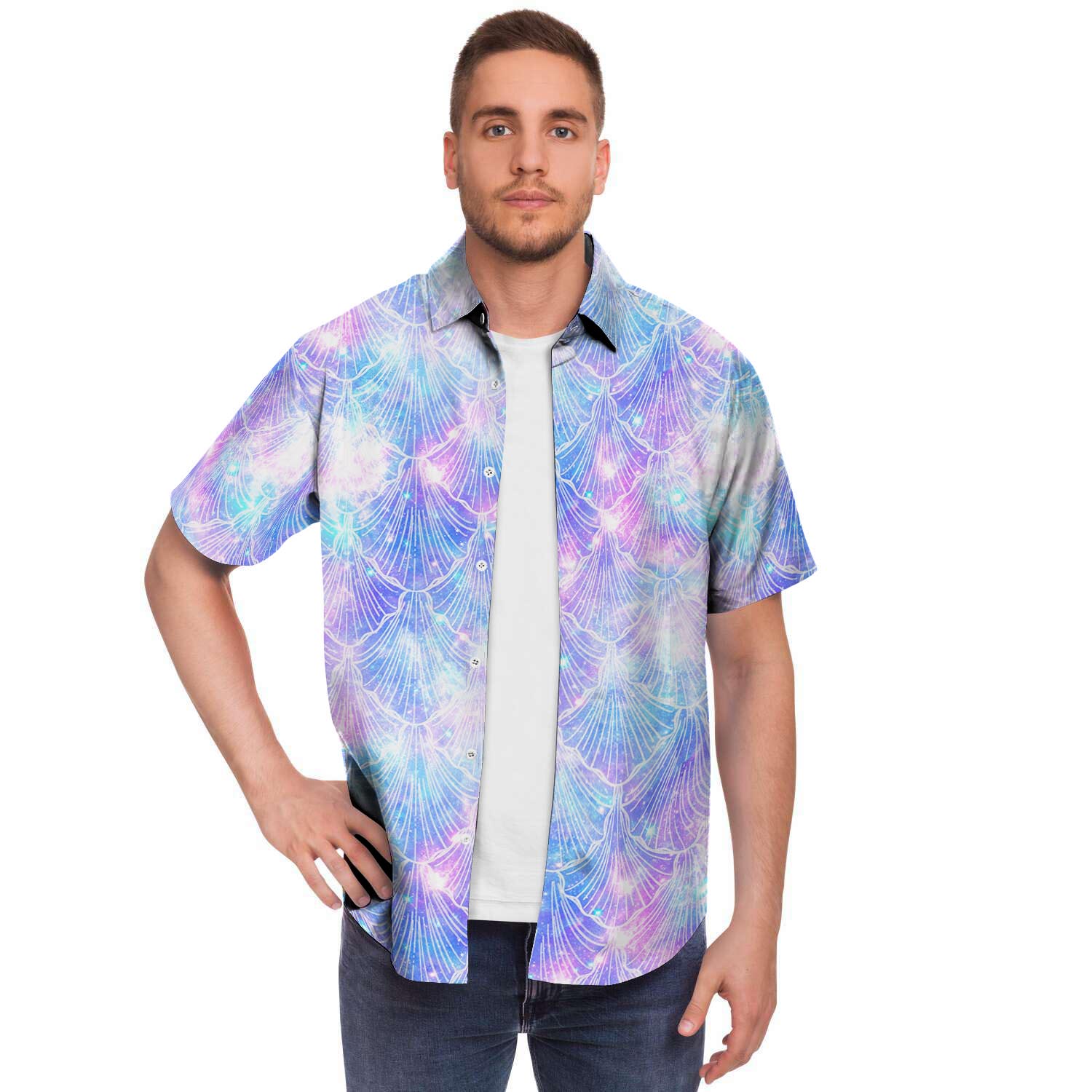 Mermaid Galaxy Space Men's Short Sleeve Shirt-grizzshop