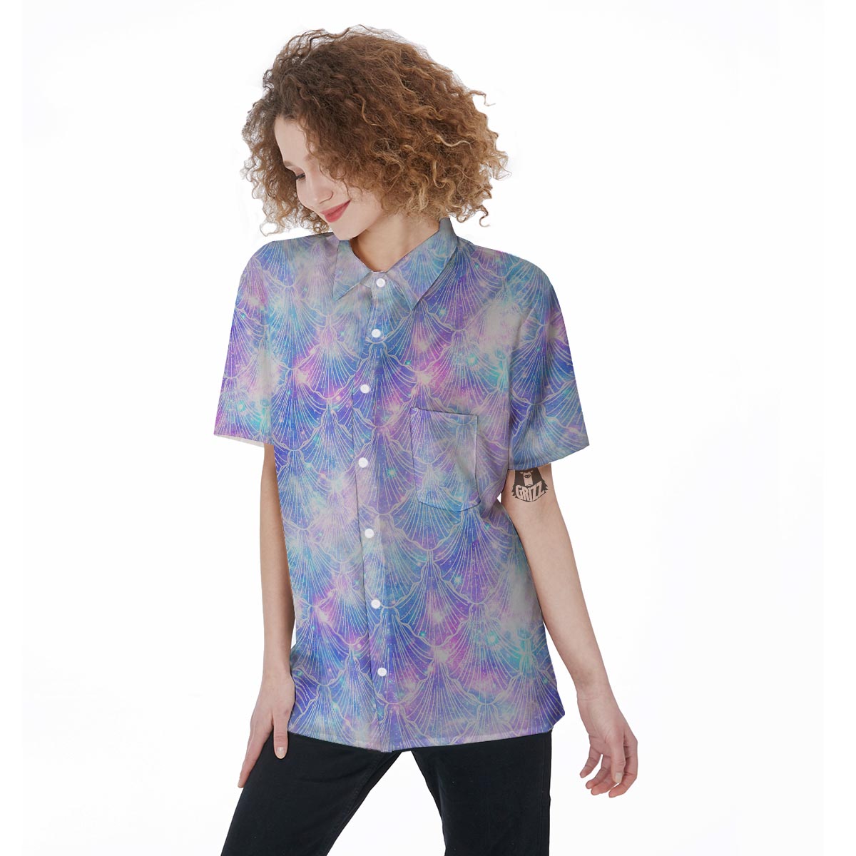 Mermaid Galaxy Space Women's Short Sleeve Shirts-grizzshop