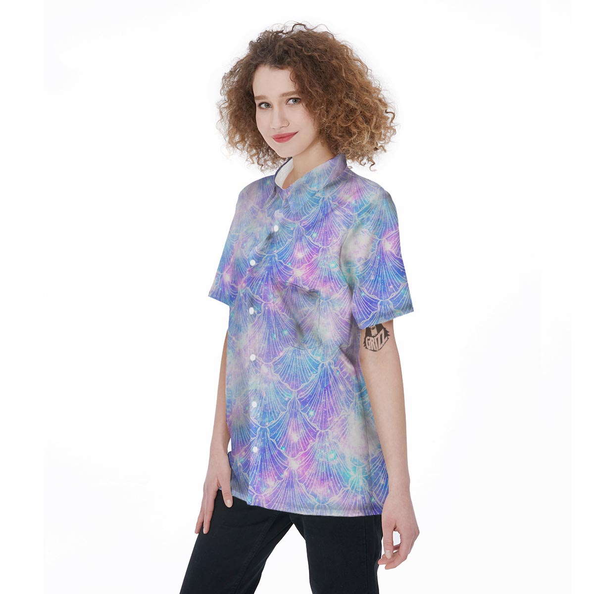 Mermaid Galaxy Space Women's Short Sleeve Shirts-grizzshop
