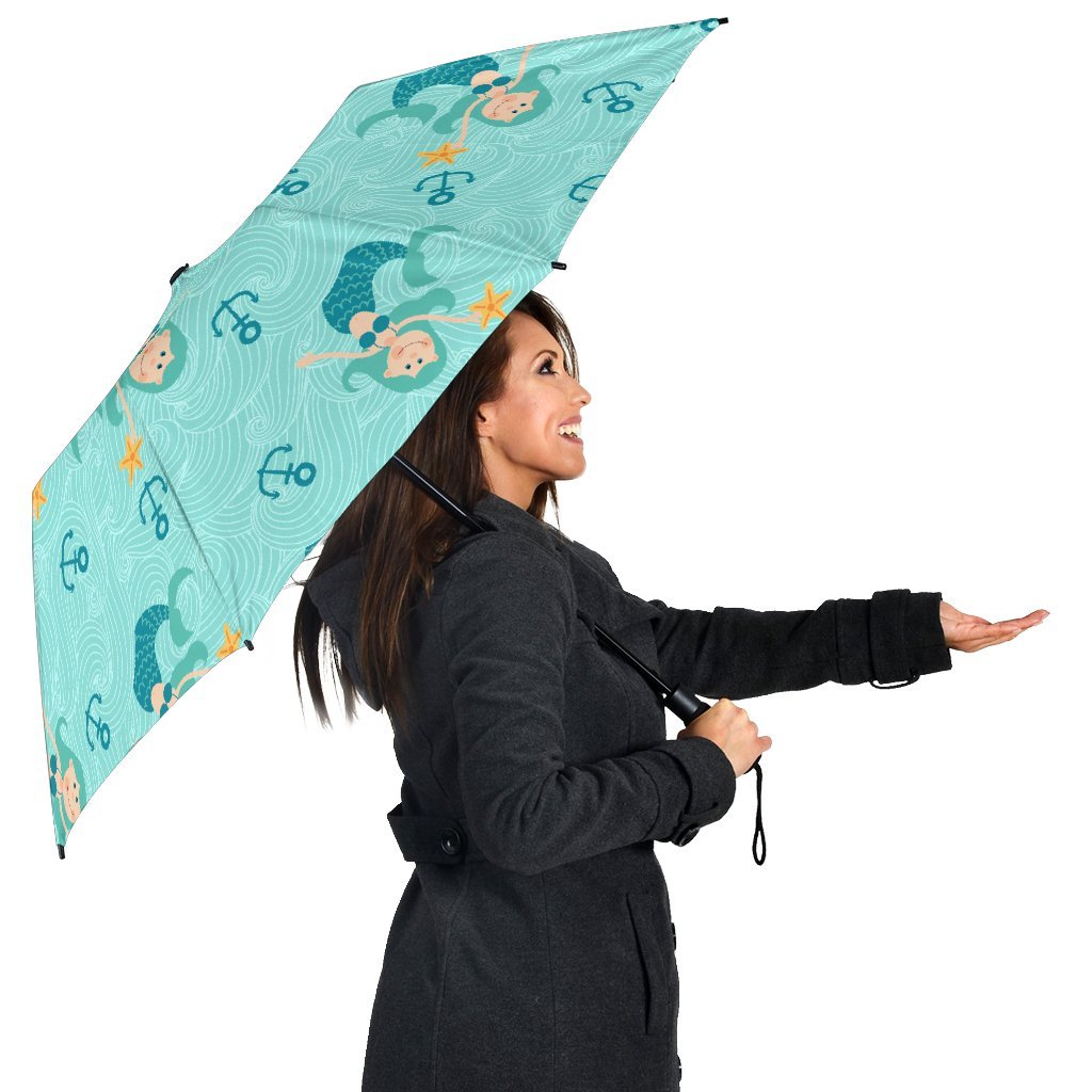 Mermaid Pastel Pattern Print Automatic Foldable Umbrella-grizzshop