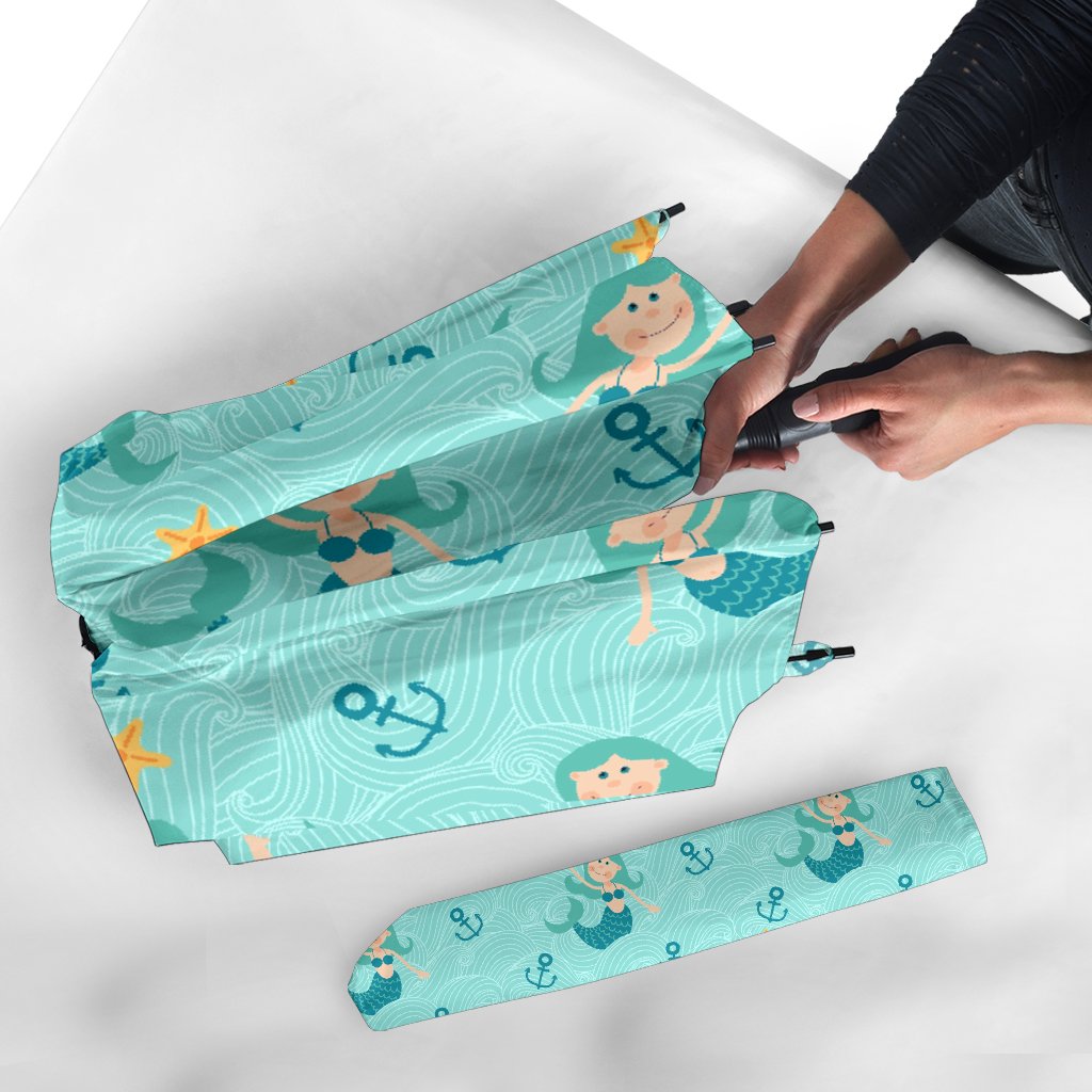 Mermaid Pastel Pattern Print Automatic Foldable Umbrella-grizzshop