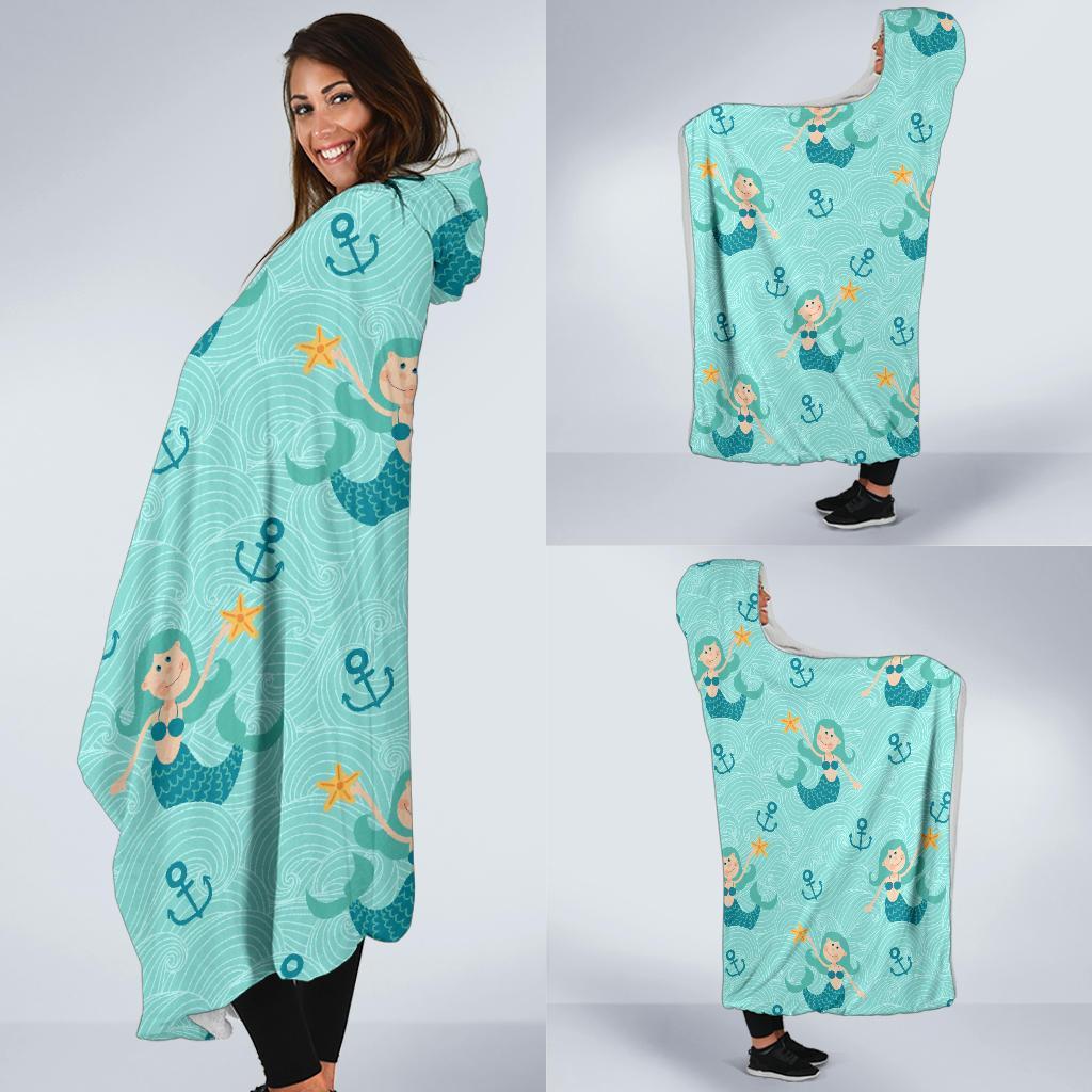 Mermaid Pastel Pattern Print Hooded Blanket-grizzshop
