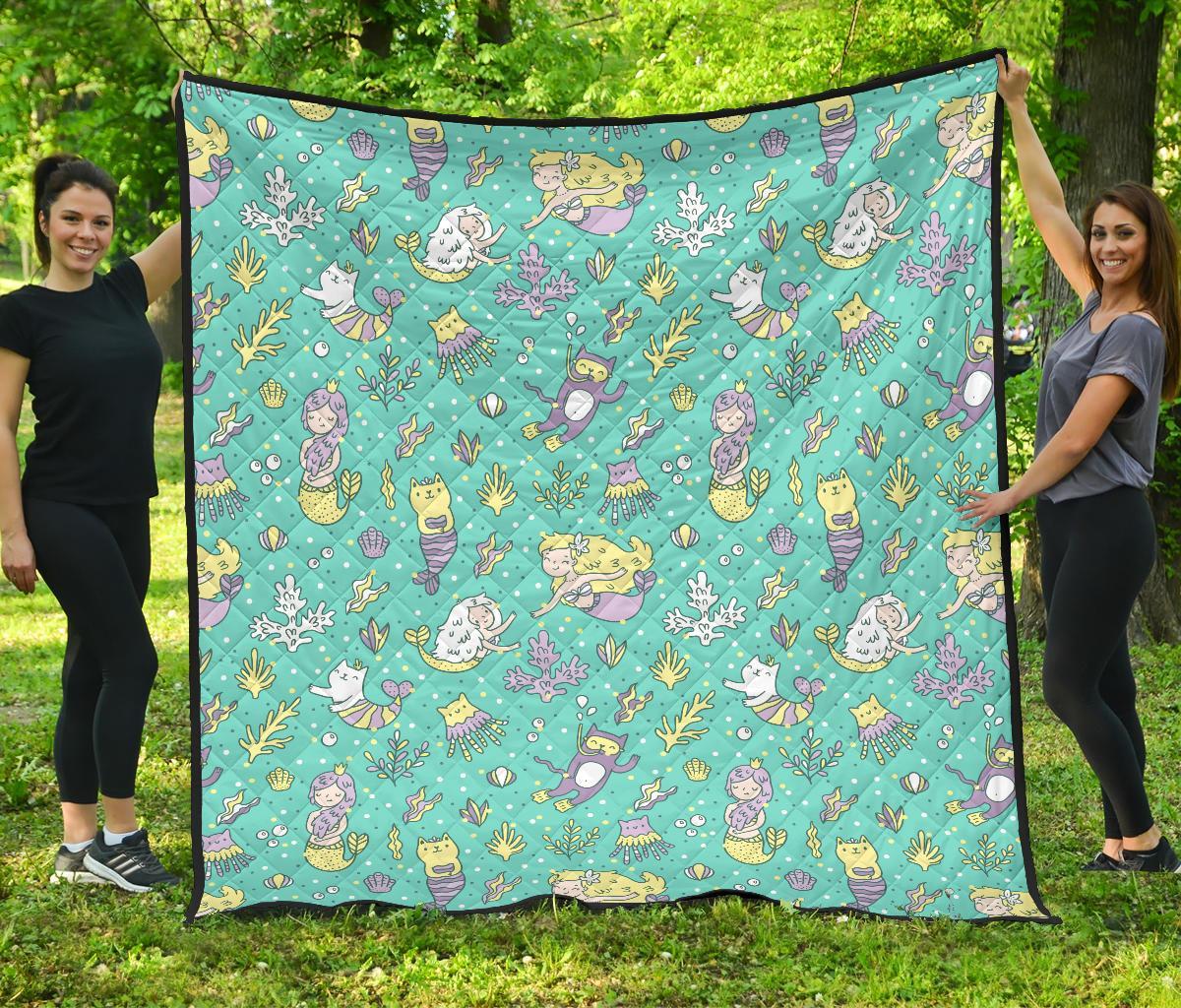 Mermaid Pattern Print Quilt-grizzshop