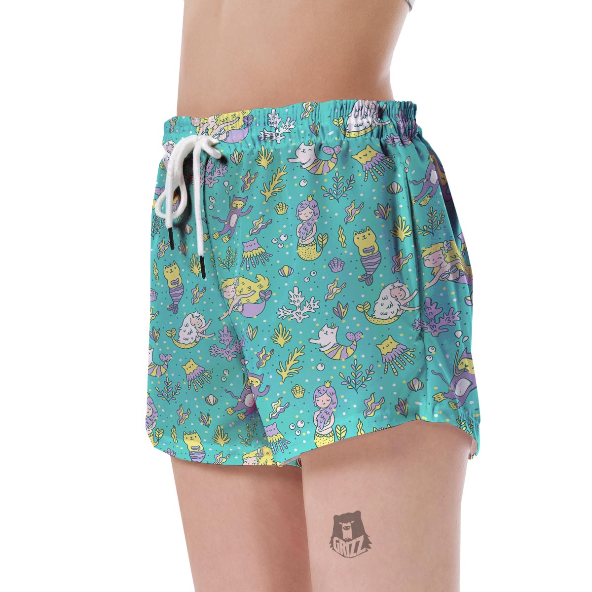 Mermaid Pattern Print Women's Shorts-grizzshop