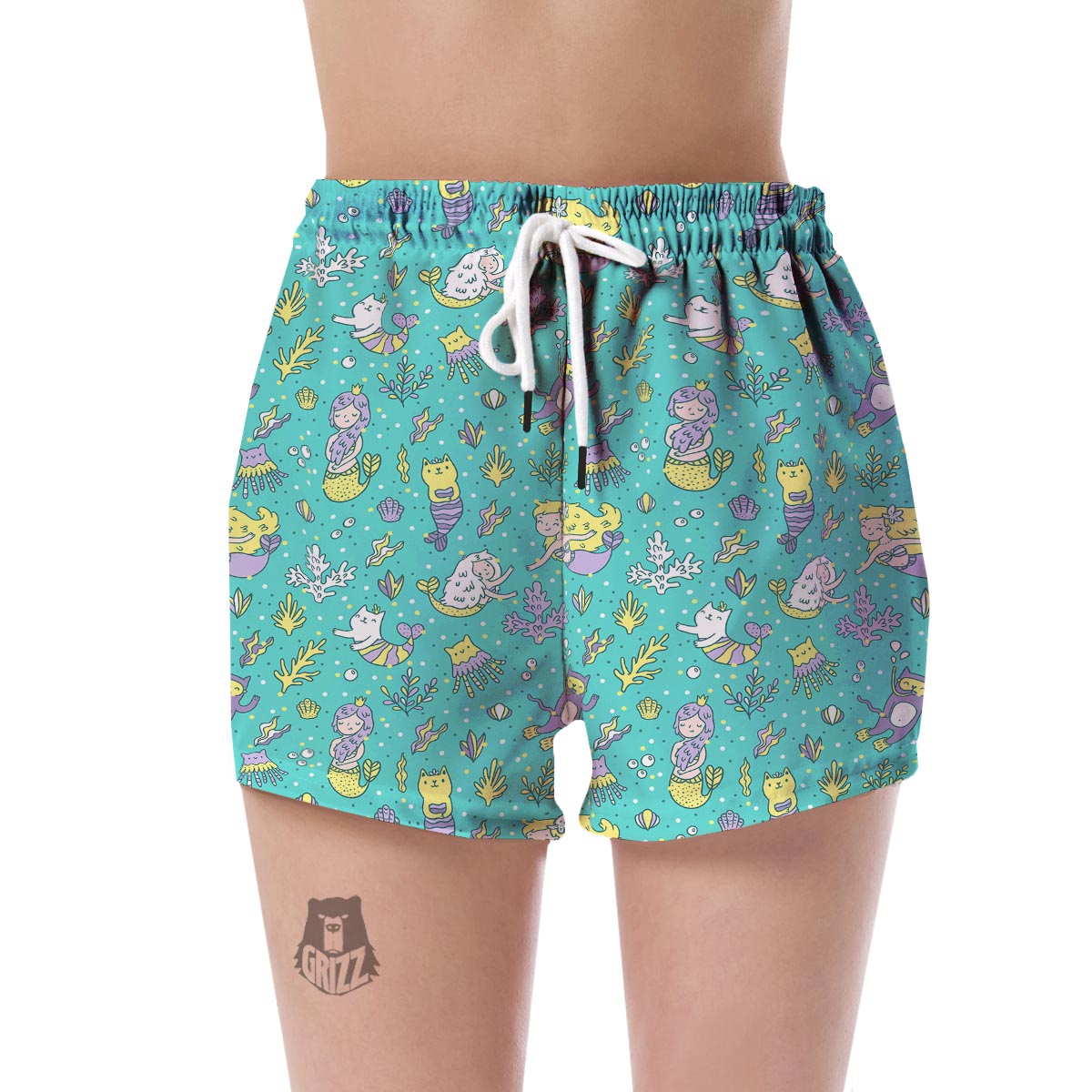 Mermaid Pattern Print Women's Shorts-grizzshop