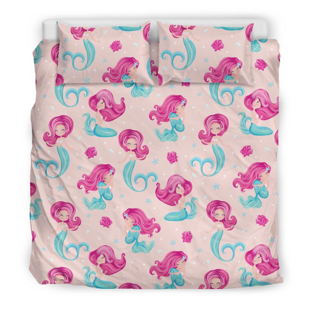 Mermaid Pink Pattern Print Duvet Cover Bedding Set-grizzshop