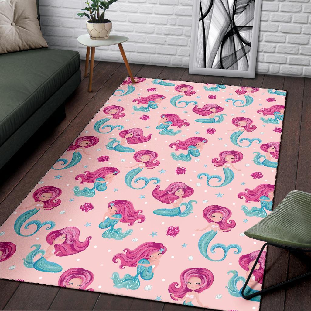Mermaid Pink Pattern Print Floor Mat-grizzshop