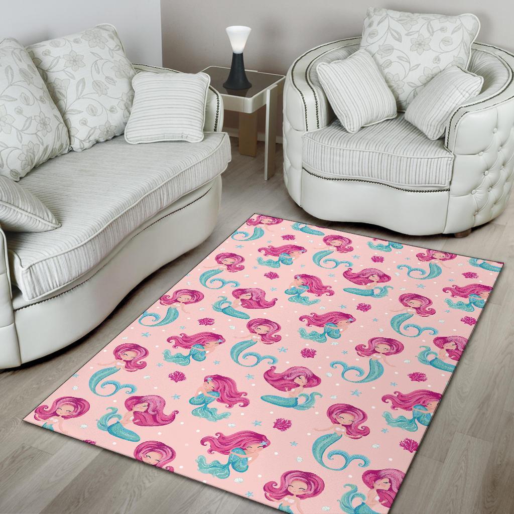 Mermaid Pink Pattern Print Floor Mat-grizzshop