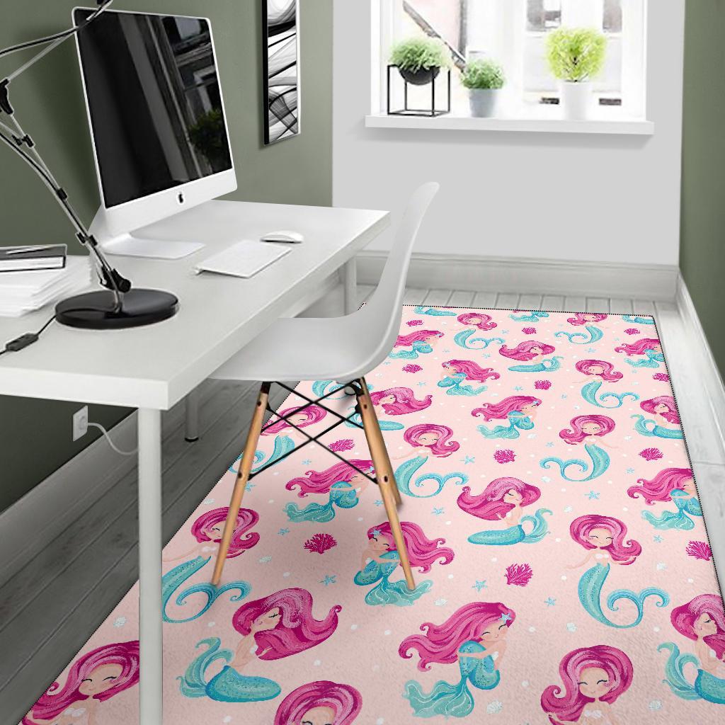 Mermaid Pink Pattern Print Floor Mat-grizzshop