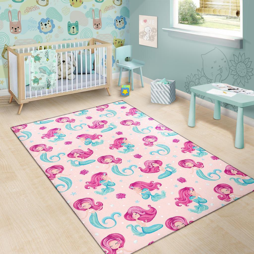 Mermaid Pink Pattern Print Floor Mat-grizzshop