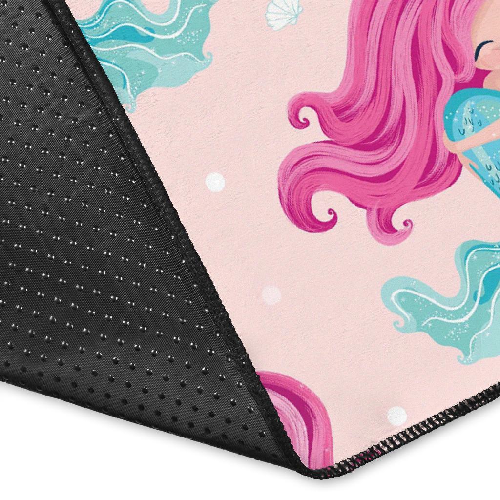 Mermaid Pink Pattern Print Floor Mat-grizzshop