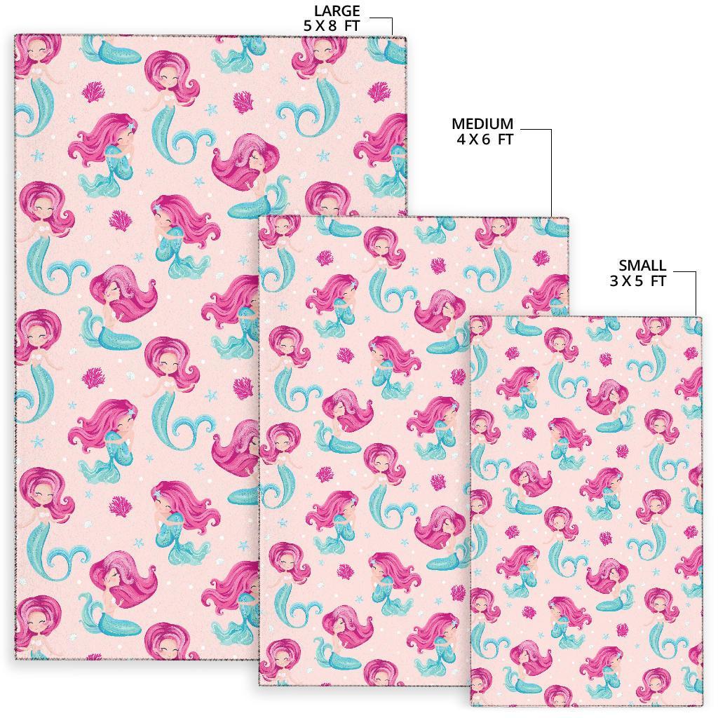 Mermaid Pink Pattern Print Floor Mat-grizzshop
