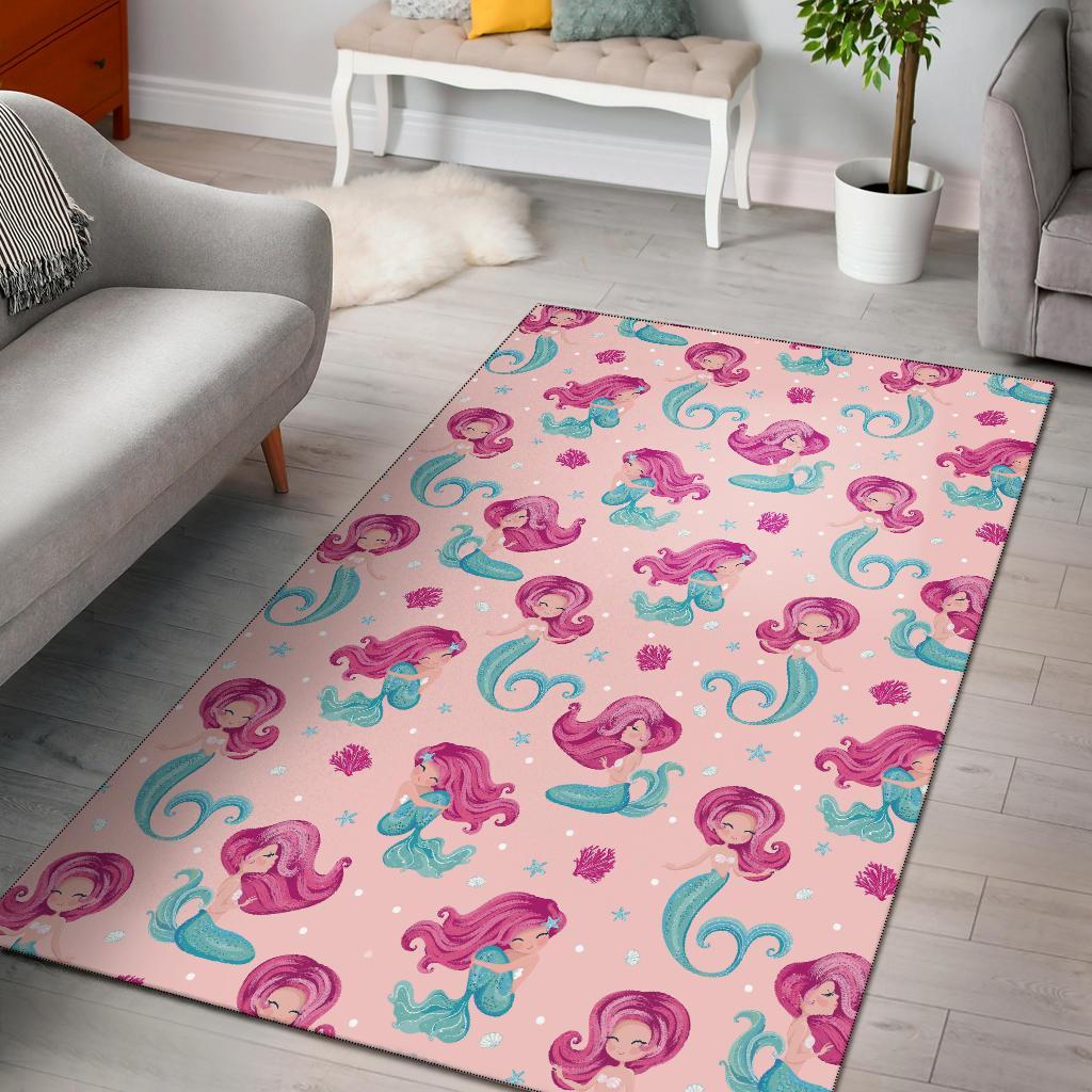 Mermaid Pink Pattern Print Floor Mat-grizzshop