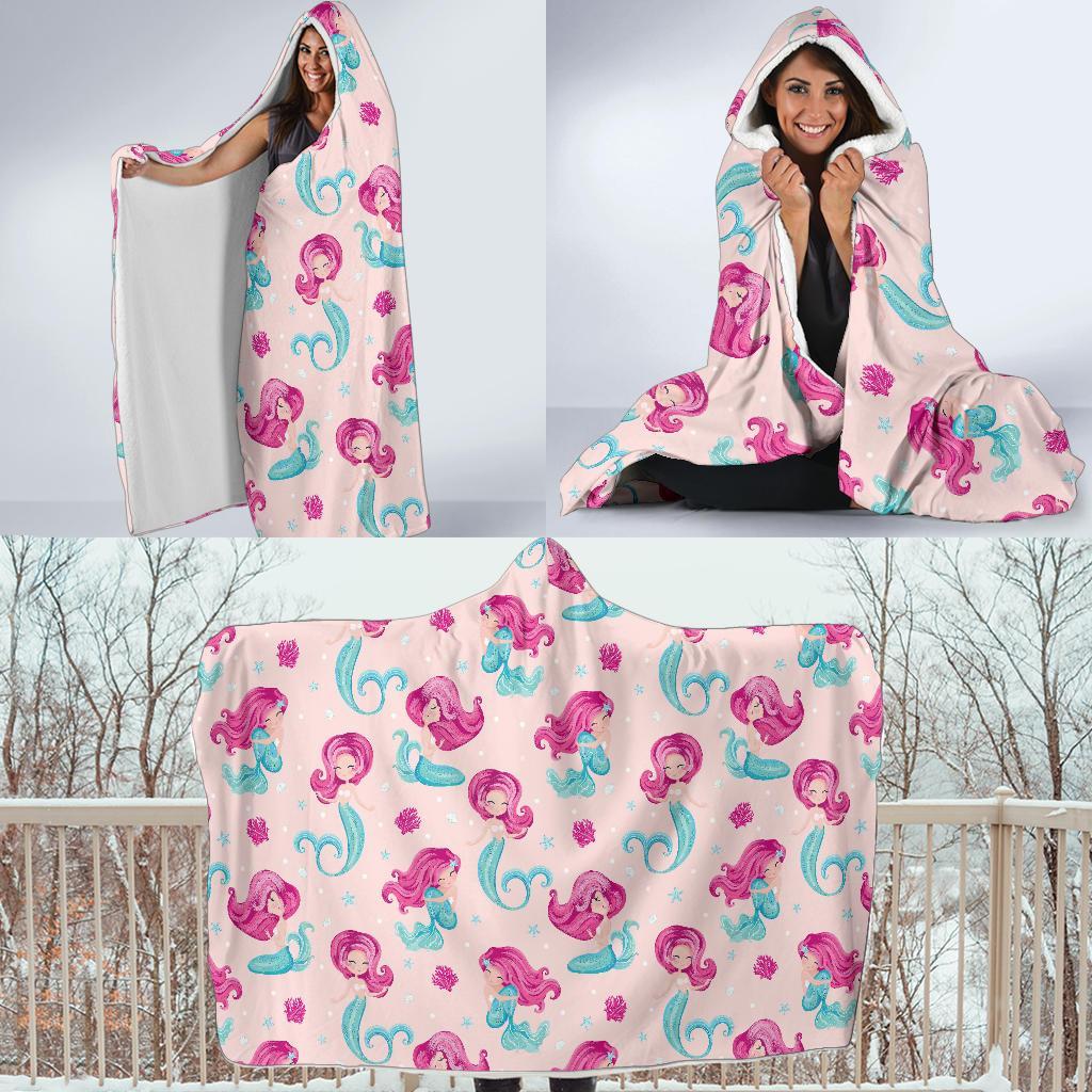 Mermaid Pink Pattern Print Hooded Blanket-grizzshop