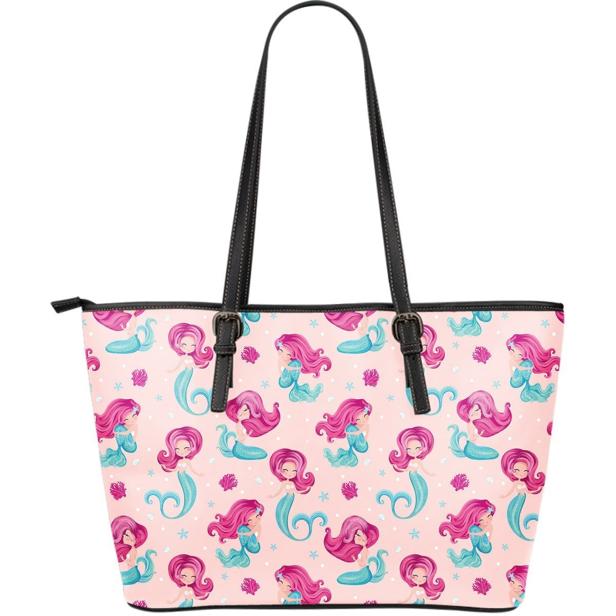 Mermaid Pink Pattern Print Leather Tote Bag-grizzshop