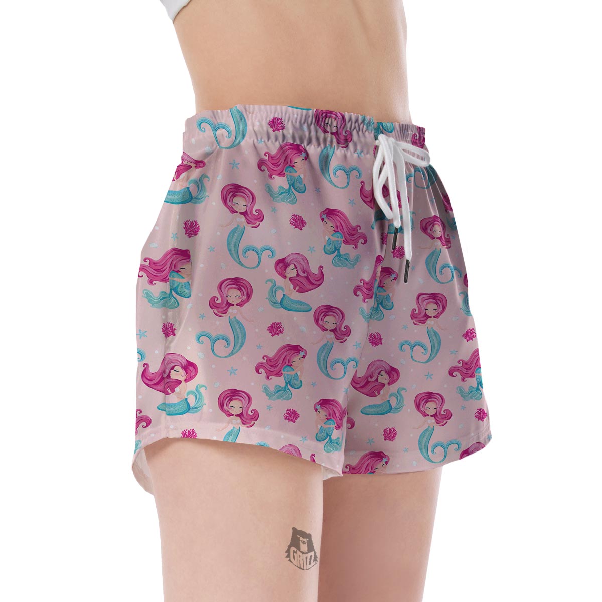 Mermaid Pink Pattern Print Women's Shorts-grizzshop