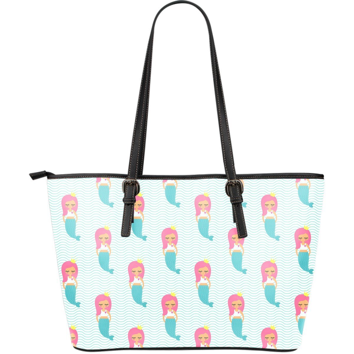 Mermaid Print Pattern Leather Tote Bag-grizzshop