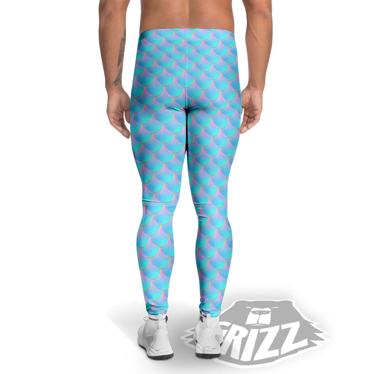 Mermaid Scales Blue Neon Print Pattern Men's Leggings-grizzshop