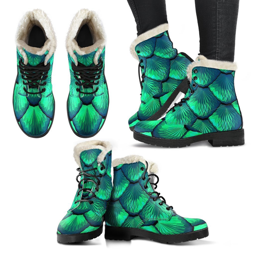 Mermaid Scales Teal Green Pattern Print Comfy Winter Boots-grizzshop