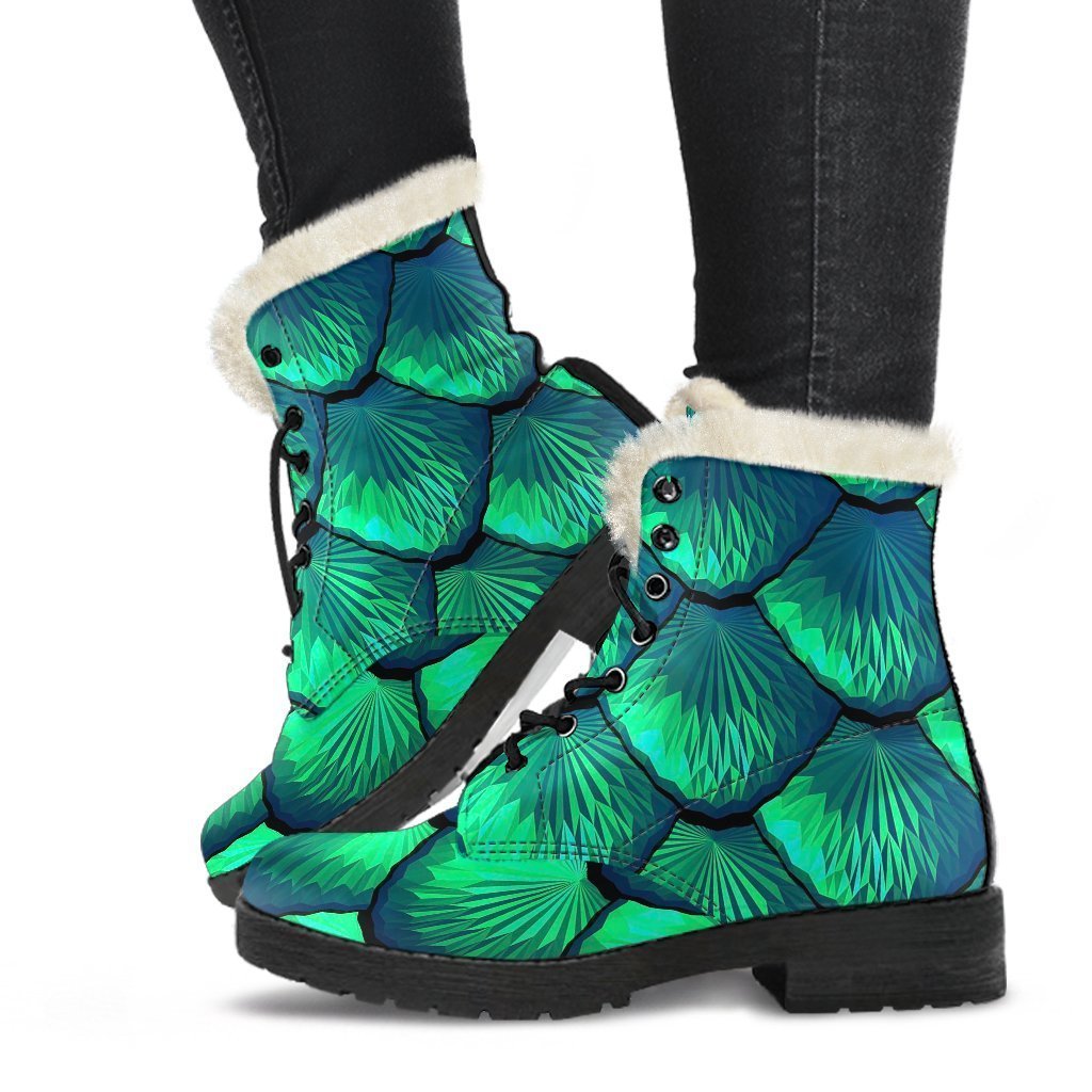 Mermaid Scales Teal Green Pattern Print Comfy Winter Boots-grizzshop