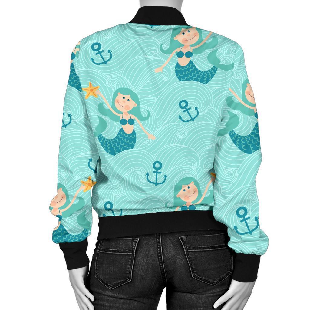Mermaid Pastel Pattern Print Women Casual Bomber Jacket-grizzshop