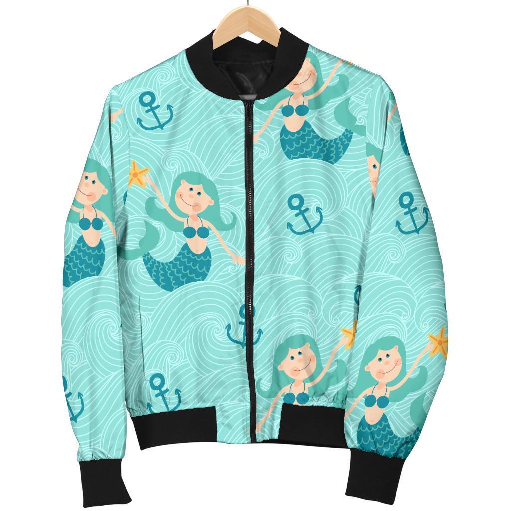 Mermaid Pastel Pattern Print Women Casual Bomber Jacket-grizzshop