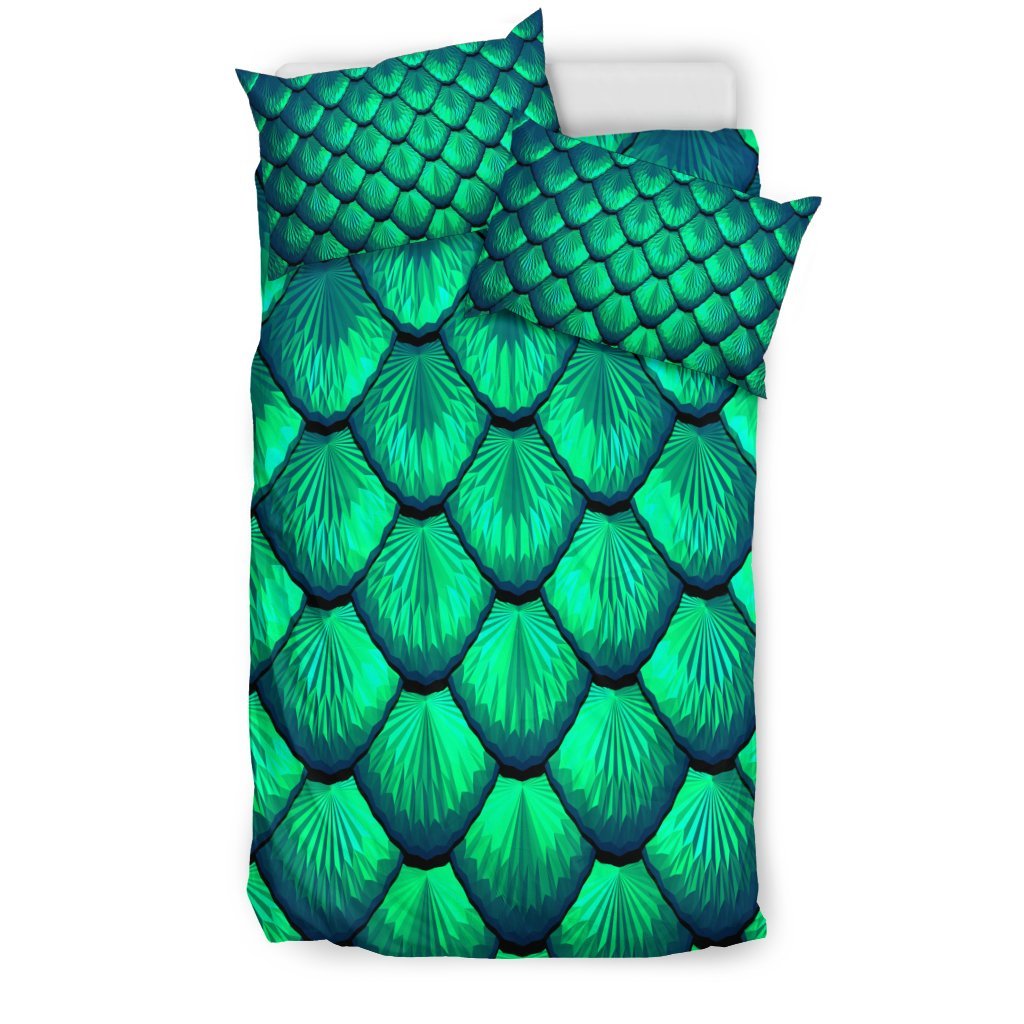 Mermaid Scales Teal Green Pattern Print Duvet Cover Bedding Set-grizzshop