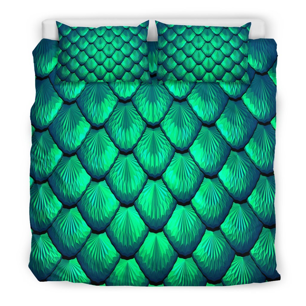 Mermaid Scales Teal Green Pattern Print Duvet Cover Bedding Set-grizzshop