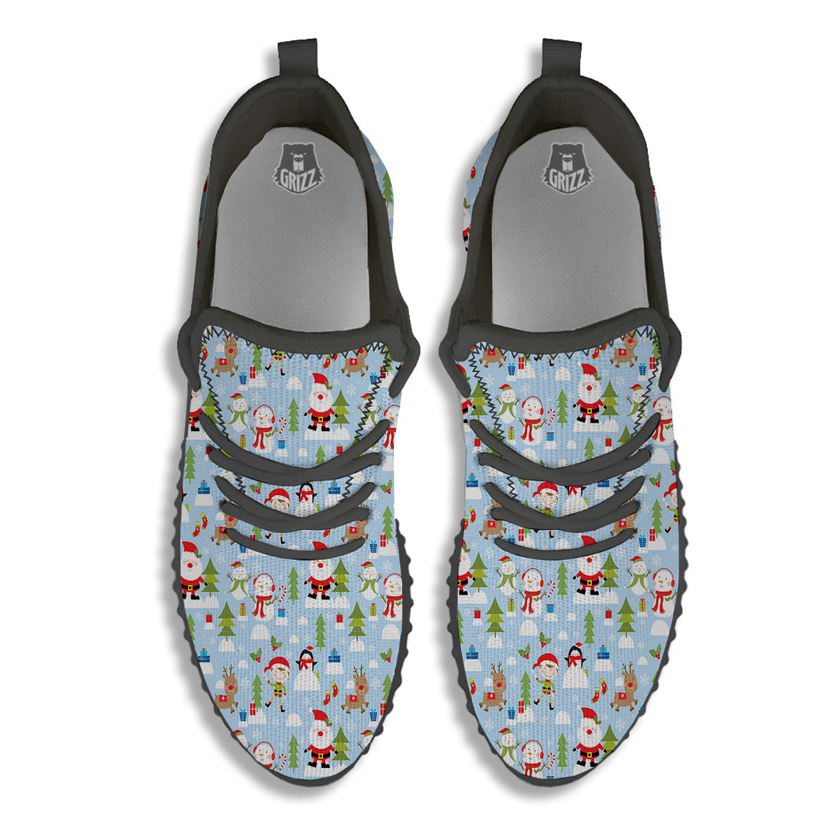 Merry Christmas Cute Print Pattern Black Walking Shoes-grizzshop