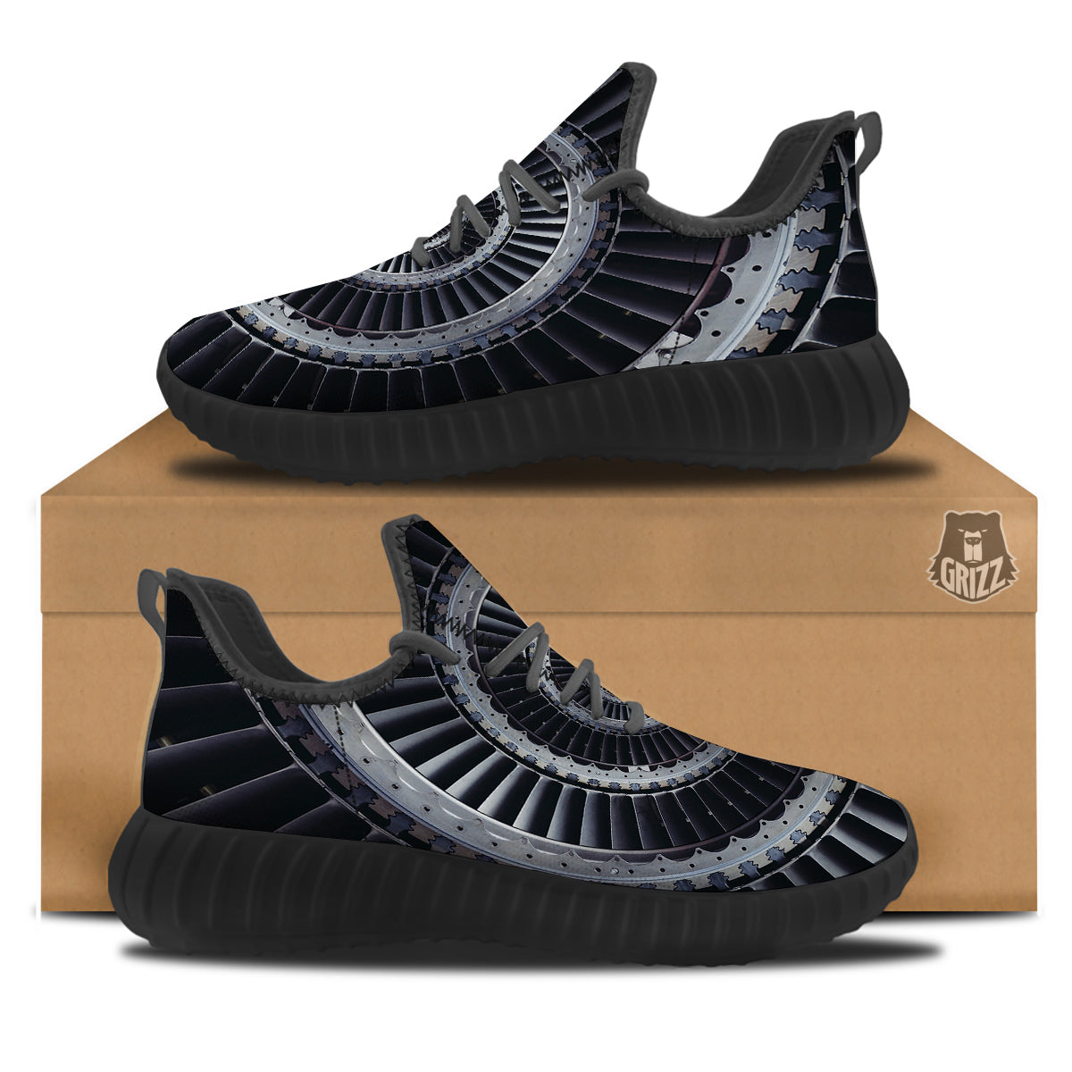 Metal Spiral Dark Navy Print Black Walking Shoes-grizzshop