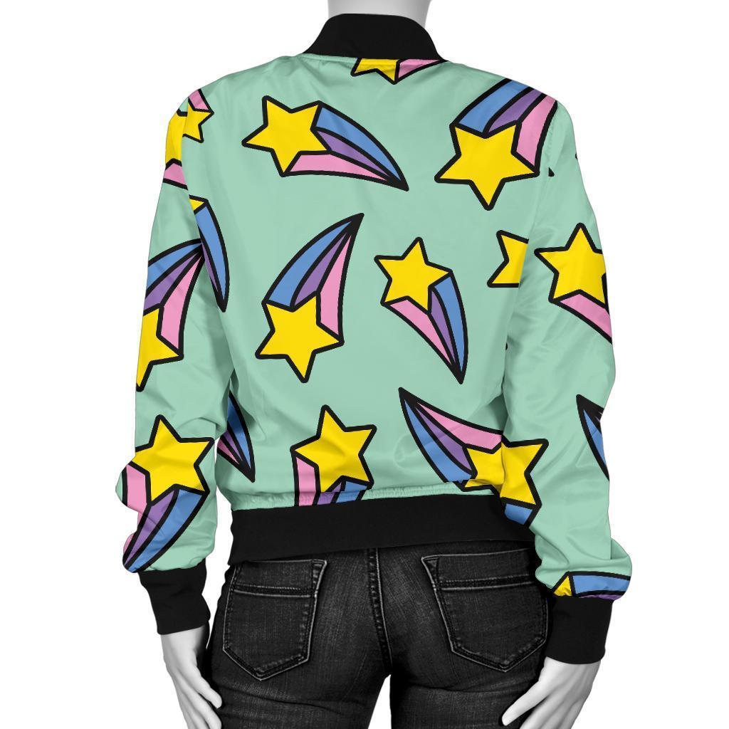 Metero Star Pattern Print Women Casual Bomber Jacket-grizzshop