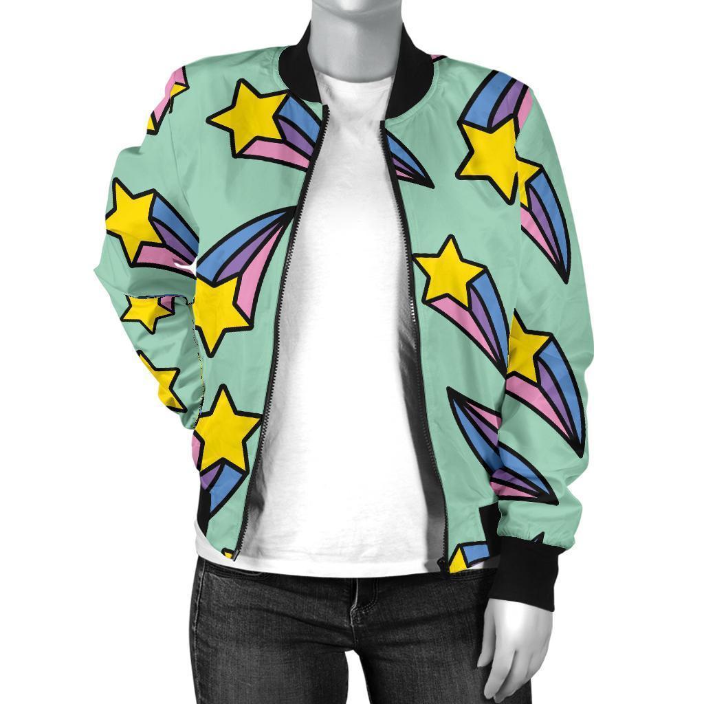 Metero Star Pattern Print Women Casual Bomber Jacket-grizzshop