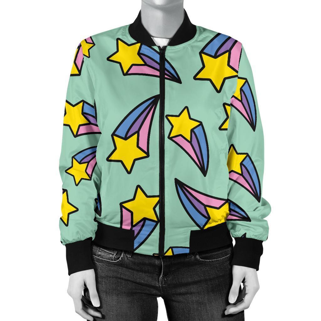 Metero Star Pattern Print Women Casual Bomber Jacket-grizzshop
