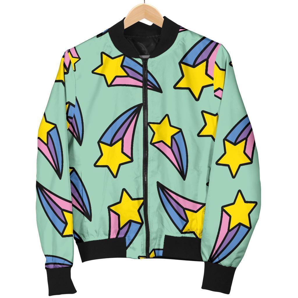 Metero Star Pattern Print Women Casual Bomber Jacket-grizzshop