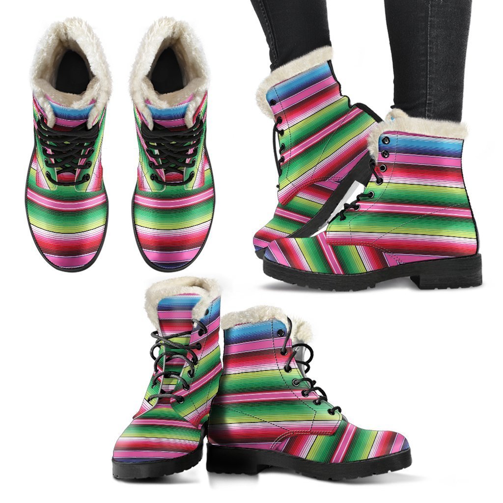 Mexican Blanket Baja Serape Pattern Print Comfy Winter Boots-grizzshop