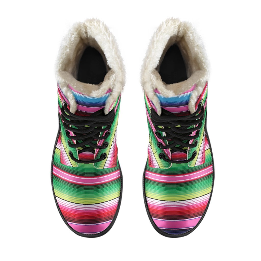 Mexican Blanket Baja Serape Pattern Print Comfy Winter Boots-grizzshop